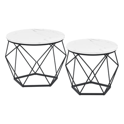 VASAGLE coffee table round set of 2 living room table side table modern removable table top for living room