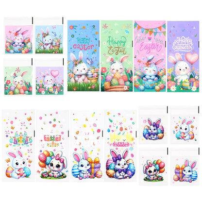 50/100pcs Happy Easter Candy Cookies Bags Bunny Eggs Gift Packaging Plastic Bag For Kids Birthday Party Supply Easter Decoration