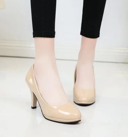 2024New Women Pumps Shoes Women PU Leather Shallow Slip-On Round Toe High heels Shoes Wedding Party derss shoes mujer size 34-42