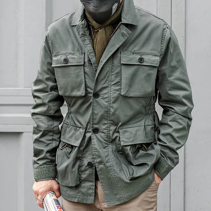 Safari Jacket Men Tactical Windbreaker Outdoor Multi-pocket  Vintage Casual Coats Spring Autumn Army Camo Amekaji Hunter