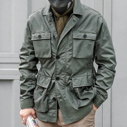 Safari Jacket Men Tactical Windbreaker Outdoor Multi-pocket  Vintage Casual Coats Spring Autumn Army Camo Amekaji Hunter