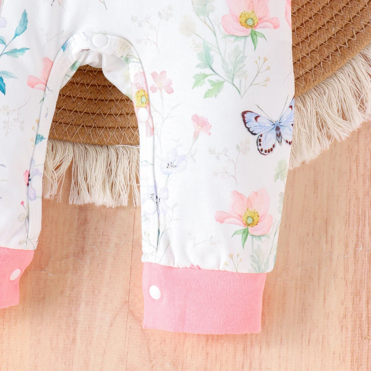 2PCS Autumn New Style For 0-1 Year Old Girl Baby Sweet And Cute Round Collar Printed Long-Sleeved Jumpsuit Pants + Hair Band