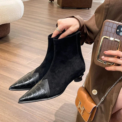 2024 Spring Autumn Women's Ankle Boots Fashion Pointed Toe Short Botas Ladies Elegant Low Heel Shoes Winter Women's Pumps