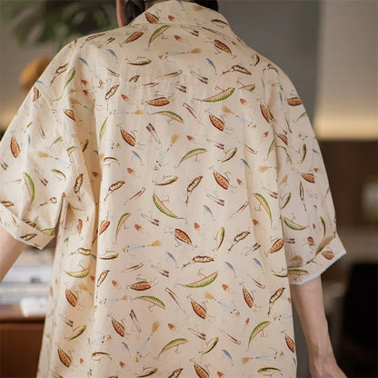Maden Painted Short-sleeved Shirts Cotton Hawaii Printed Half-sleeved Shirt for Men and Women Unisex Summer Loose Casual Tops
