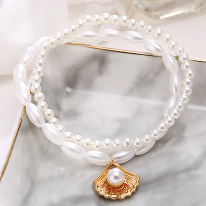 ZAKOL Simple Artificial Pearl Scallop Shell Pendant Anklet Creative Retro Footwear Beach Ankle Bracelet Accessories