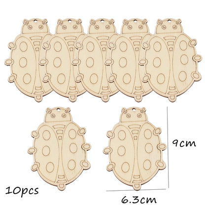 10pcs/set Easter Spring Wooden Ornament Insect Flower Hanging Pendants 2024 Spring Home Decorations DIY Gifts Wrapping Supplies