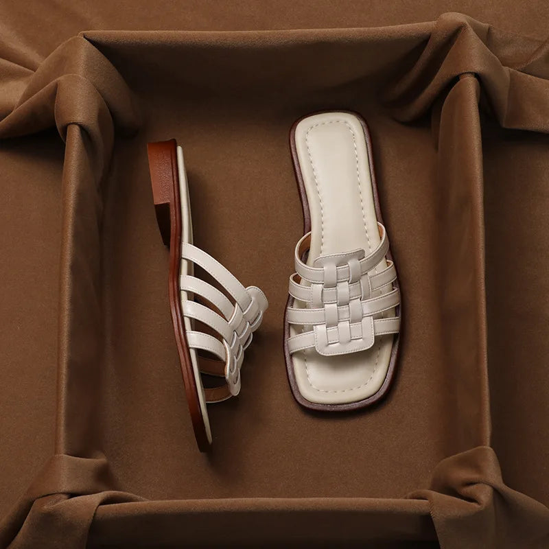 2024 New Cross-hollowed-out Flip-flops Summer Wear Can Wet Beach Half Slippers, Senior Sense Slippers, Women's Shoes