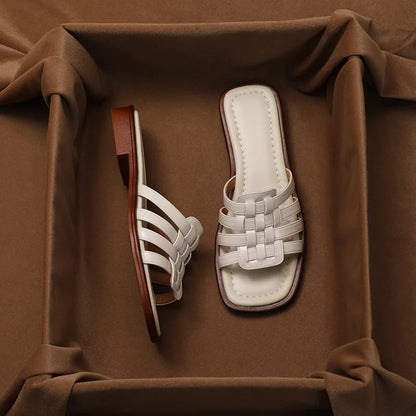 2024 New Cross-hollowed-out Flip-flops Summer Wear Can Wet Beach Half Slippers, Senior Sense Slippers, Women's Shoes