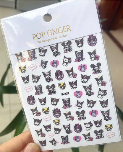 1PCS Cartoon Cute Melody Kuromi 3D Nail Stickers Press on Nails Sanrio Nail Art Decoration New Anime Nail Art Decals Stickers