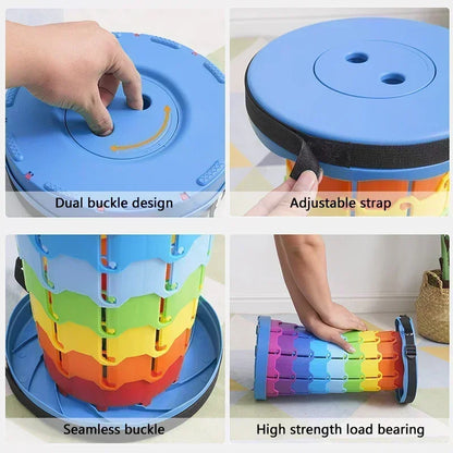 2024 New Folding Stool Portable Round Folding Chair Accordion Chair Height Adjustment Elephant Swing Playground Queue Chair