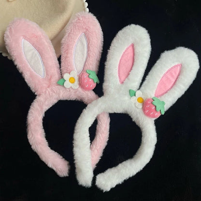 1Pc Cute Rabbit Ear Headband Hat Strawberry Flower Bunny Ear Hair Band Happy Easter Day Gift Girl Princess Birthday Hair Hoop
