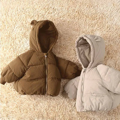 2024 Baby Thickened Cotton Coat Boys Warm Hooded Zip Jacket Autumn Winter New Girls Solid Colour Casual Fashion Cute Outerwear