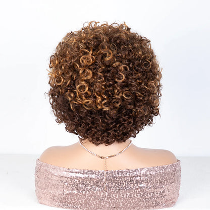 HIghlight Brazilian Kinky Curly Human Hair Lace Wig 8 inch Natural Black Hair Wigs For Women Pixies Short Hair Wig With Babyhair