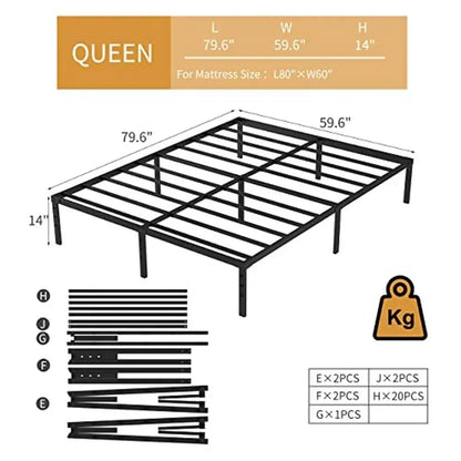 Metal Platform Bed Frame Queen Size with Storage Space Heavy Duty Sturdy Iron Frame Bed Bedroom Contemporary Style Squeak