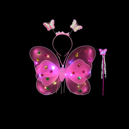 2-8Y Kids Butterflies Princess Costume Luminous Fairy Wing Birthday Party Halloween Stage Dress Up Easter Valentines Day Gift