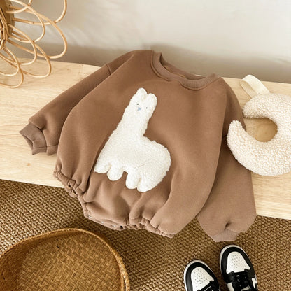 2024 Ins  Baby Girls Clothes Fleece Animal  Hooded Rompers Baby Boys Toddler Outfits Bodysuit Warm Baby Jumpsuit Autumn Winter