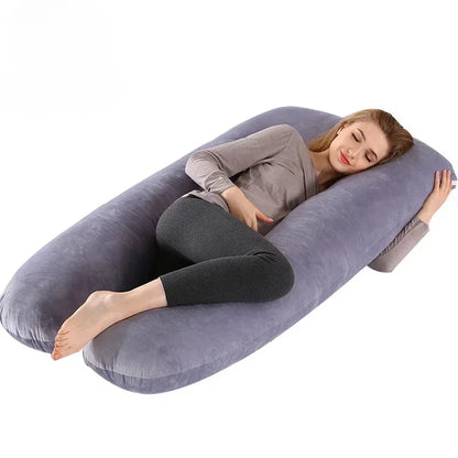 Maternity Pillow Multifunctional Crystal Velvet Lumbar Spine and Abdomen Support U-Shaped Cushion Pregnant Women Body Pillow