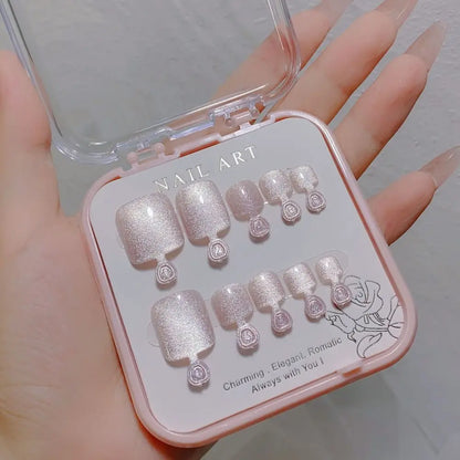 10pcs Aurora Mirror Toe Nails Fake Girls Square Press On Nails For Foot Articficial Acrylic False Toenails Detachable