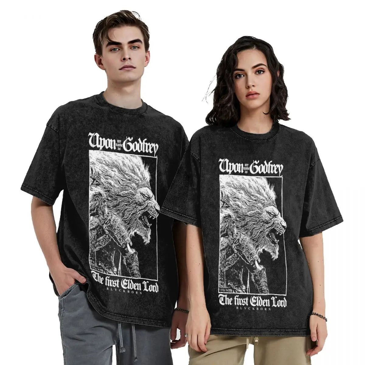 Elder Washed T Shirt Streetwear Hip Hop Cool T-Shirts Game Tees Tops for Men Women 100% Cotton Oversize Graphic
