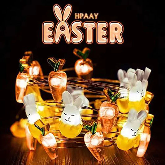 2M 20LED 2025 Easter Rabbit Carrot LED String Light Chick Eggs Fairy Light Garland kids room Happy Easter Party Home Decoration