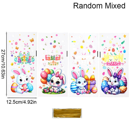 50/100pcs Happy Easter Candy Cookies Bags Bunny Eggs Gift Packaging Plastic Bag For Kids Birthday Party Supply Easter Decoration