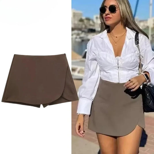 Women High Waist Brown Skirt Pants Stylish Summer Pink Black Mini Skirt Shorts Asymmetric Casual Off White Skort