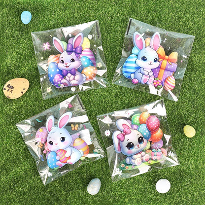 50/100pcs Happy Easter Candy Cookies Bags Bunny Eggs Gift Packaging Plastic Bag For Kids Birthday Party Supply Easter Decoration