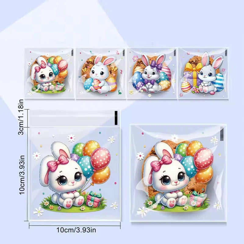 100Pcs Easter Candy Cookie Bag Cute Bunny Eggs Gift Snack Packaging Bags 2025 Happy Easter Party Decoration Supplies Kids Favors