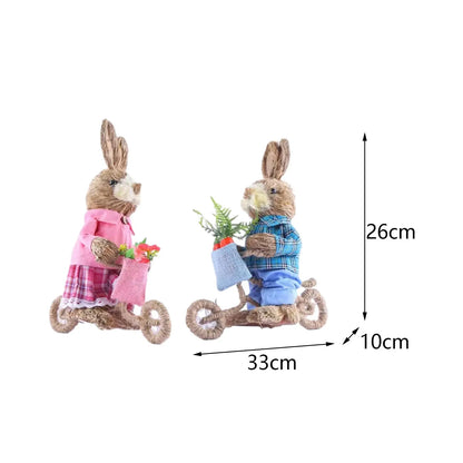 Easter Floor-Standing Bunny Decoration Cute Straw Rabbit Decoration For Garden Kitchen Yard Kindergarten Animal Ornaments