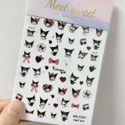 1PCS Cartoon Cute Melody Kuromi 3D Nail Stickers Press on Nails Sanrio Nail Art Decoration New Anime Nail Art Decals Stickers