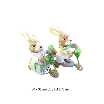 Easter Floor-Standing Bunny Decoration Cute Straw Rabbit Decoration For Garden Kitchen Yard Kindergarten Animal Ornaments