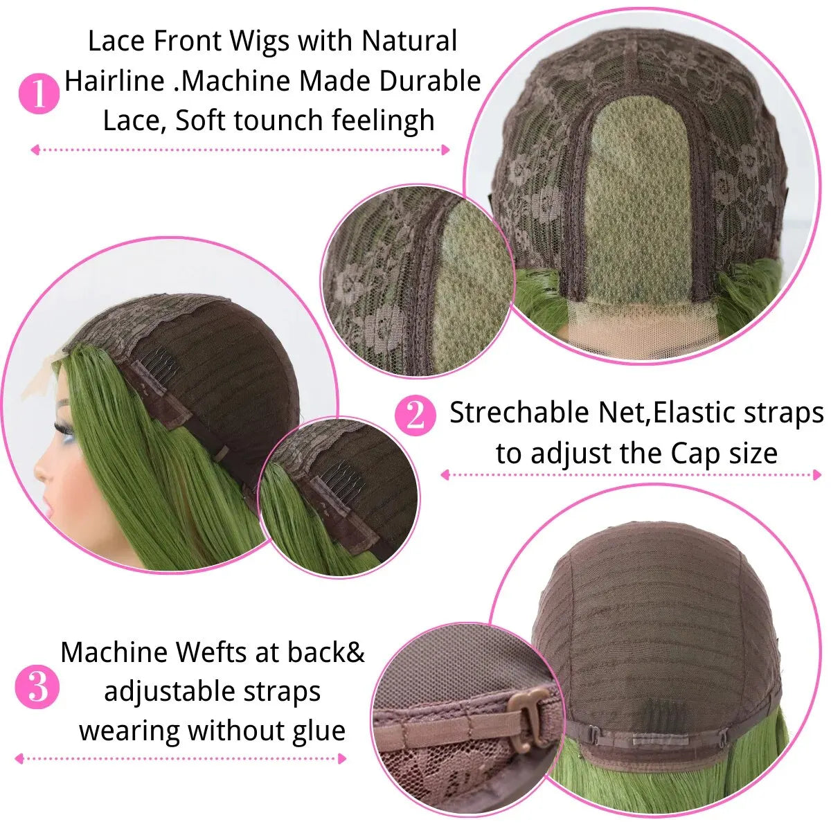 Olive Green Wig Long Straight Synthetic Hair Wigs for Women Matcha Green No Lace Front Wigs Heat Resistant Synthetic Wig 24 Inch
