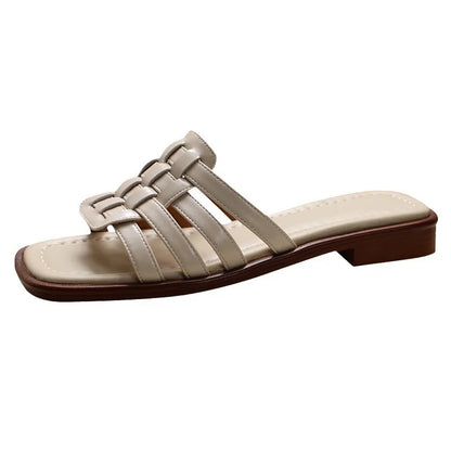 2024 New Cross-hollowed-out Flip-flops Summer Wear Can Wet Beach Half Slippers, Senior Sense Slippers, Women's Shoes