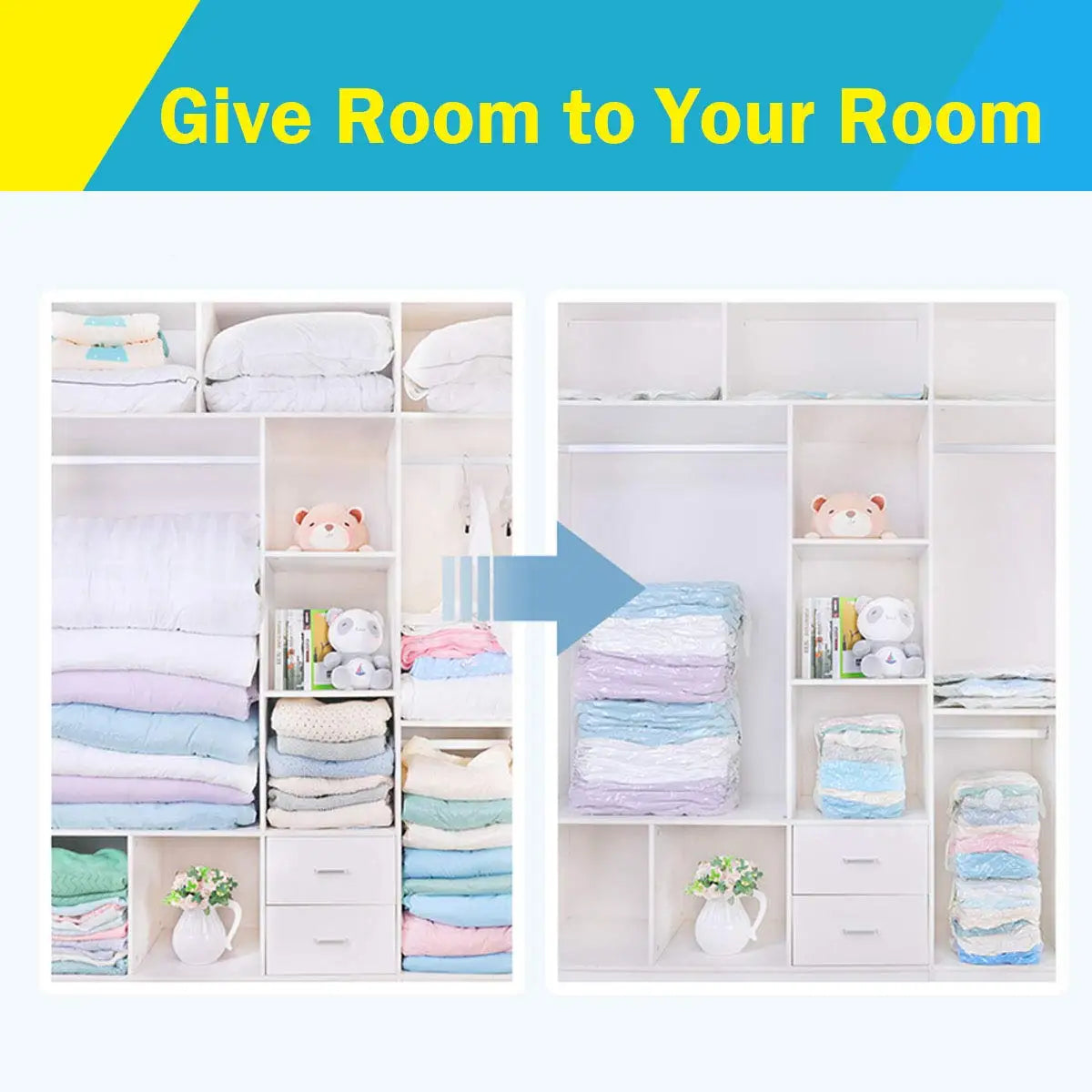 Cube Vacuum Storage Bags umbo Vacuum Seal Bags for Clothes, Bedding, Blanket, Comforter, Duvet, Pillow, Idea for Travel & Closet