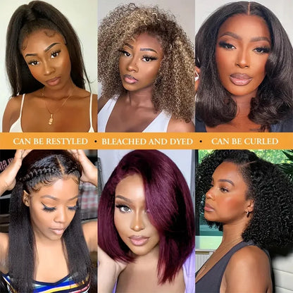 Wear Go Glueless Wig Kinky Straight Human Hair Wigs 6x4 HD Lace Closure Wig Pre Plucked Pre Cut Yaki Straight Human Hair Wigs