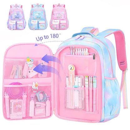 3Pcs Kid's Backpacks Girls School Backpack with Lunch Pencil Bag Cute Travel School Bookbag Christmas Kids Gift