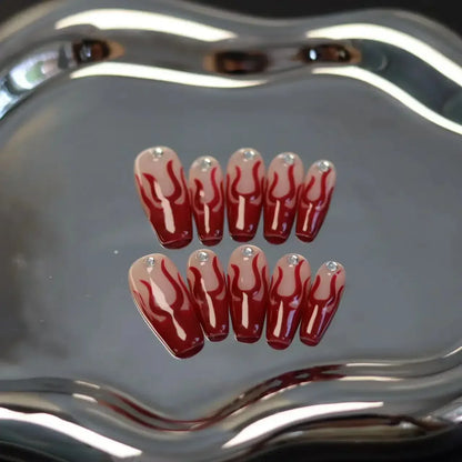 10pcs Cat Eye Press on Nails Y2k Metal Fake Nail with Glue Black Sweet Cool Press on False Nails Wearable Long Coffin Nails Art