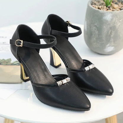 Women Fashion High Quality White Pointed Toe Buckle Strap Pu Leather Stiletto Ladies Casual Pink Comfort High Heel Shoes G5776