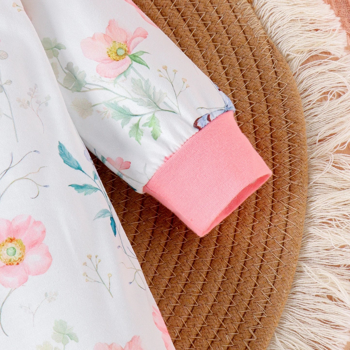 2PCS Autumn New Style For 0-1 Year Old Girl Baby Sweet And Cute Round Collar Printed Long-Sleeved Jumpsuit Pants + Hair Band
