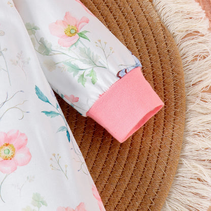 2PCS Autumn New Style For 0-1 Year Old Girl Baby Sweet And Cute Round Collar Printed Long-Sleeved Jumpsuit Pants + Hair Band