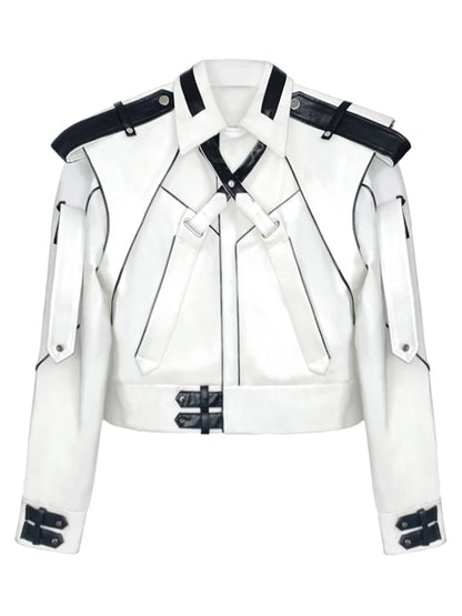 Mauroicardi Spring Autumn Short Patchwork Leather Jackets for Men Long Sleeve Runway Cool Luxury Designer Clothes Fashion 2022
