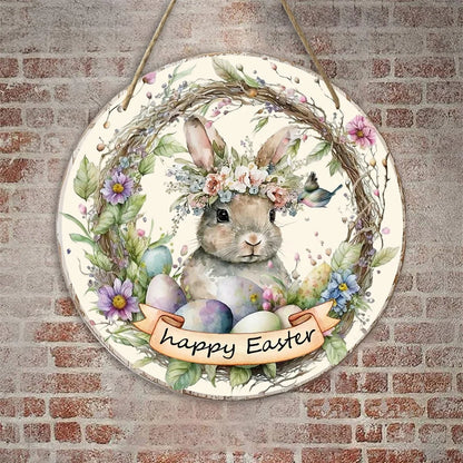 1 Happy Easter Bunny Sign Only Spring,(8x 8 inch) Wooden Garland Sign Easter Egg Sign, Holiday, Garland Door Decoration Wall Dec