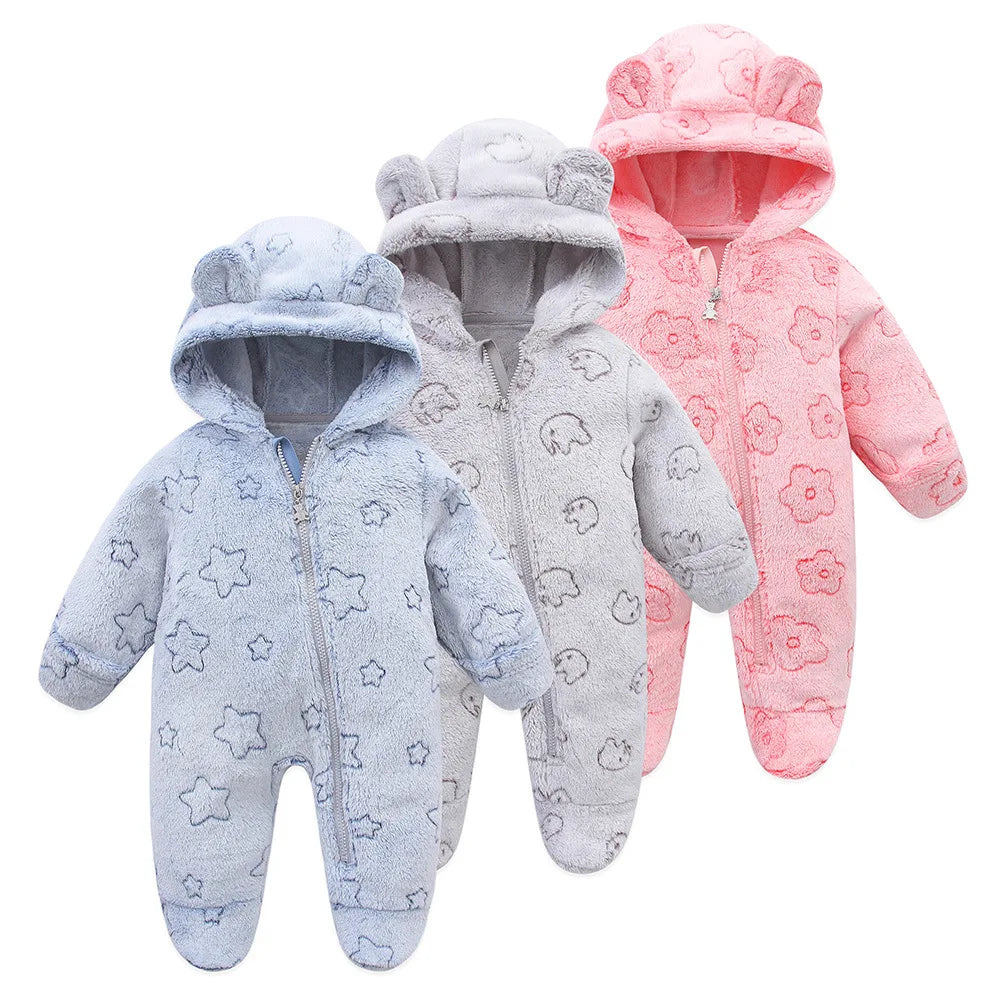 OLEKID 2025 Autumn Winter Newborn Baby overalls Flannel Hooded Kids Baby Girl Rompers 0-1 Years Toddler Boy Jumpsuit Outfits