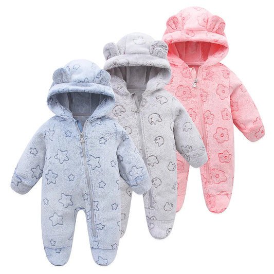 OLEKID 2025 Autumn Winter Newborn Baby overalls Flannel Hooded Kids Baby Girl Rompers 0-1 Years Toddler Boy Jumpsuit Outfits