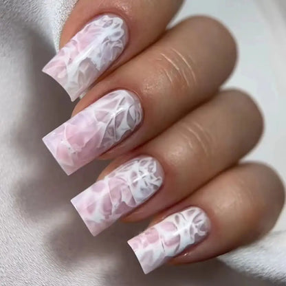 24pcs Square False Nails Glitter Heart White Crackle Fake Nails Full Cover Press on Nails Nail Tips DIY Women Girls Nails