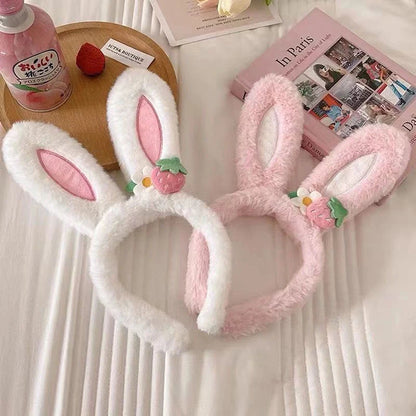 1Pc Cute Rabbit Ear Headband Hat Strawberry Flower Bunny Ear Hair Band Happy Easter Day Gift Girl Princess Birthday Hair Hoop