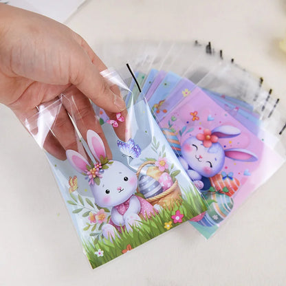 100Pcs Easter Candy Cookie Bag Cute Bunny Eggs Gift Snack Packaging Bags 2025 Happy Easter Party Decoration Supplies Kids Favors