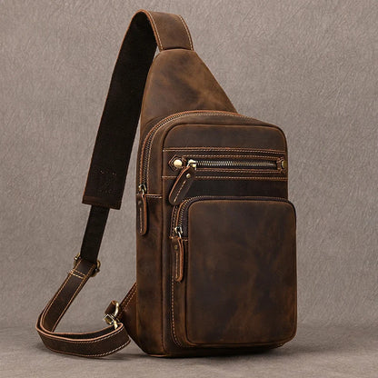 Casual Sport Bag Leather Chest Bags for Men iPad Mini Cow Leather One Shoulder Bags Male Anti Theft Chest Pack Sling Bag for Men