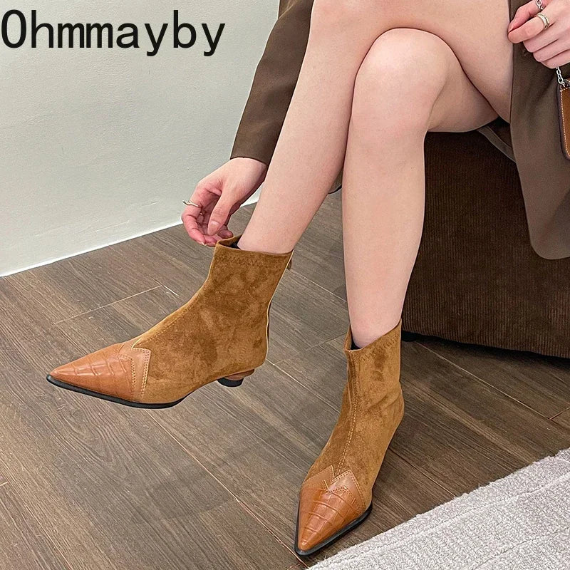 2024 Spring Autumn Women's Ankle Boots Fashion Pointed Toe Short Botas Ladies Elegant Low Heel Shoes Winter Women's Pumps