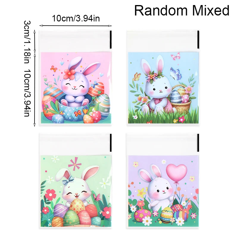 50/100pcs Happy Easter Candy Cookies Bags Bunny Eggs Gift Packaging Plastic Bag For Kids Birthday Party Supply Easter Decoration